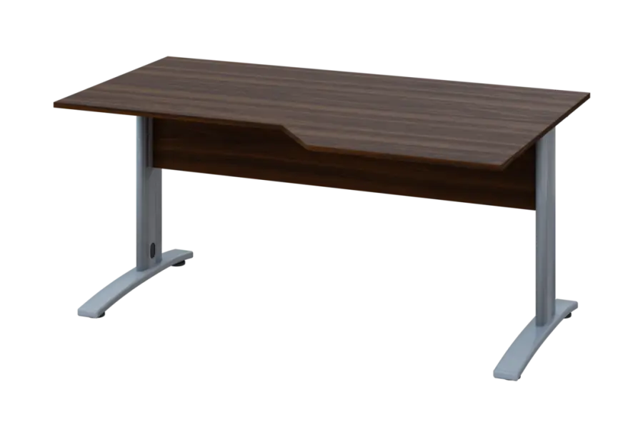 EZK 18 - 166 stůl kancelářský, rohový, pravý, kovová podnož stříbrná, deska 18 mm, široký 1600 mm, ořech královský